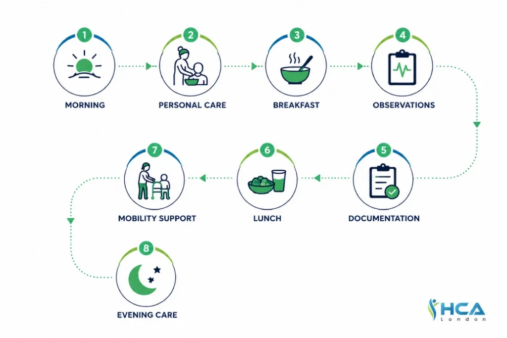 Healthcare Assistant Daily Routine Timeline